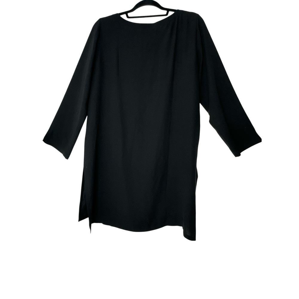 Eileen Fisher 100% Silk Tunic Top Women's XS oversized Black Long Sleeve Elegant - Picture 2 of 9
